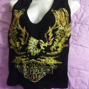 Harley Davidson tank. With ties up the back.